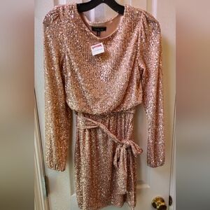 Crystal Sky Champagne Color Sequins Mini Dress - Size XS